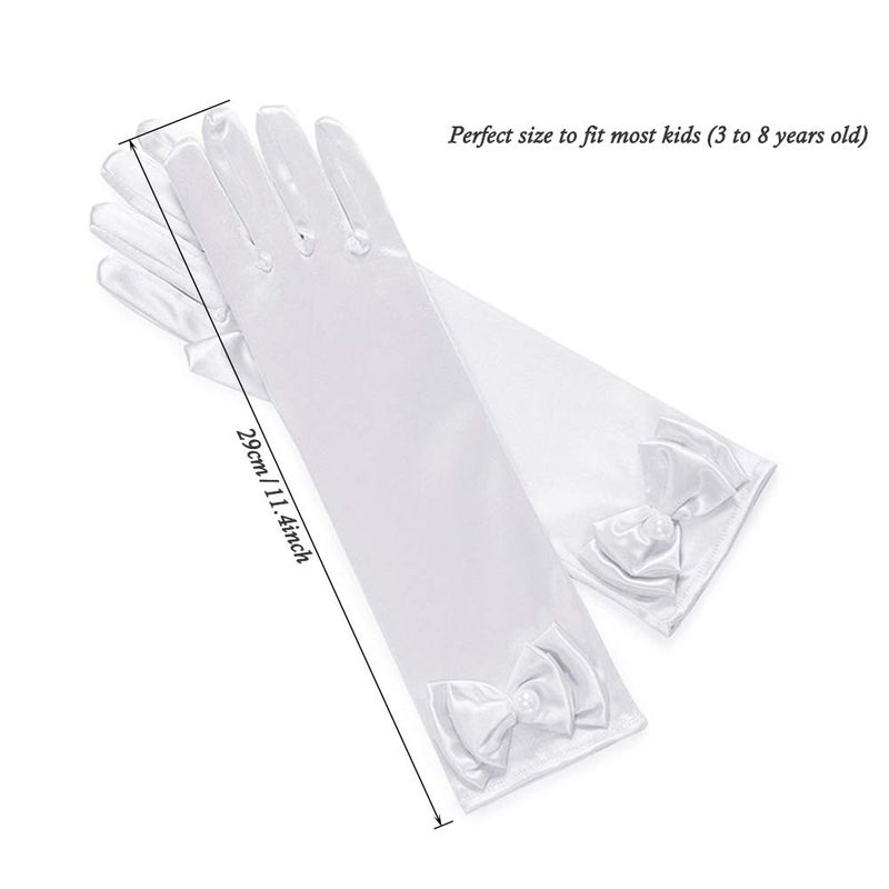 AUHOKY 4 Pairs Little Girls Long Elbow Length Formal Gloves, Age 3-8 (White) - Image 4